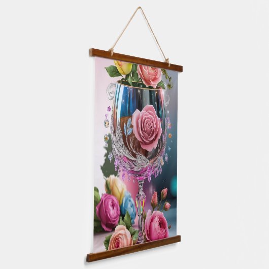 Luxe Crystal Wine Glass Waterverf Hangend Wandkleed (Gebogen)