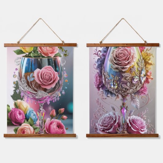 Luxe Crystal Wine Glass Waterverf Hangend Wandkleed (Dubbel)