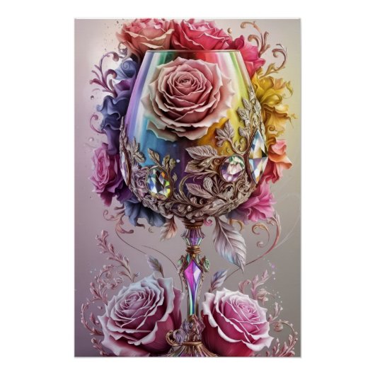 Luxe Crystal Wine Glass Waterverf Perfect Poster (Voorkant)