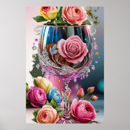 Luxe Crystal Wine Glass Waterverf Poster (Voorkant)
