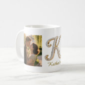 Luxe Cursieve Gouden Witte Initiaal K + 2 FOTO Koffiemok (Voorkant links)