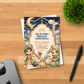 Luxe Cute Chibi Kids Eid Al Adha Mubarak Acryl Uitnodigingen