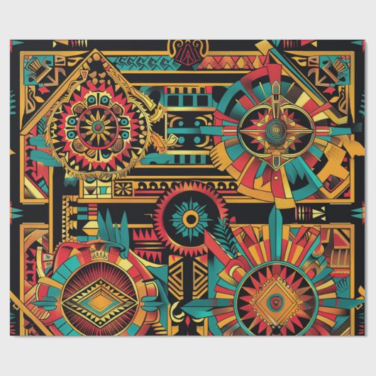 Luxe Cyaan "Aztec Dream" artistieke inpakpap Cadeaupapier (Vlak)