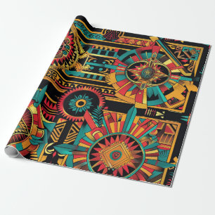 Luxe Cyaan "Aztec Dream" artistieke inpakpap Cadeaupapier