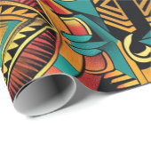 Luxe Cyaan "Aztec Dream" artistieke inpakpap Cadeaupapier (Rol Hoek)