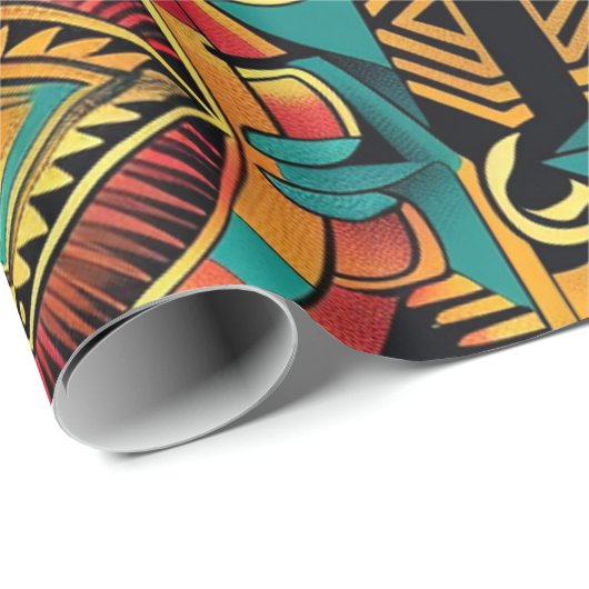 Luxe Cyaan "Aztec Dream" artistieke inpakpap Cadeaupapier (Rol Hoek)