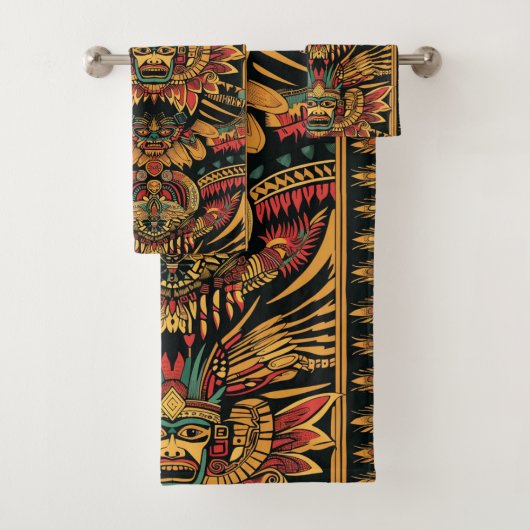 Luxe Cyaan "Aztec Dream" pluche badhanddoek set Bad Handdoek (Insitu)