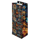 Luxe Cyaan "Pre-Columbiaans Tapijt" Wijnwagen Wijn Cadeautas (Achterkant Gekanteld)