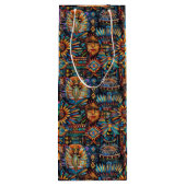 Luxe Cyaan "Pre-Columbiaans Tapijt" Wijnwagen Wijn Cadeautas (Achterkant)