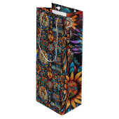 Luxe Cyaan "Pre-Columbiaans Tapijt" Wijnwagen Wijn Cadeautas (Voorkant Gekanteld)