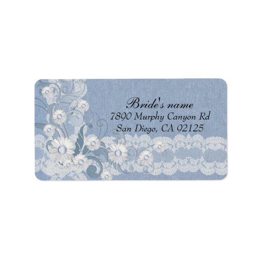 Luxe Daisy Lace Blue Burlap Adreslabel Etiket (Voorkant)