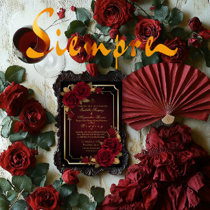 Luxe Dark Bourgogne Moody Roos bruiloft Kaart