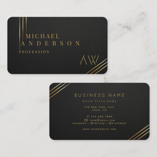 Luxe Dark Golden Monogram Professional Business Visitekaartje (Voorkant / Achterkant)