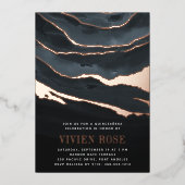 Luxe Dark Marble Quinceanera Folie Uitnodiging (Voorkant)