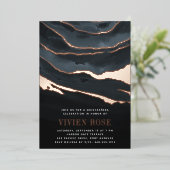 Luxe Dark Marble Quinceanera Folie Uitnodiging (Staand Voorkant)