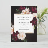 Luxe Dark Moody Bourgogne Blush Bloemen Huwelijk Save The Date (Staand voorkant)