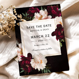 Luxe Dark Moody Bourgogne Blush Bloemen Huwelijk Save The Date