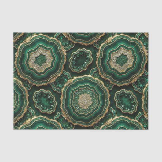Luxe Decoupage | Bosgroen + Gouden Agate Geode Tissuepapier (Voorkant)