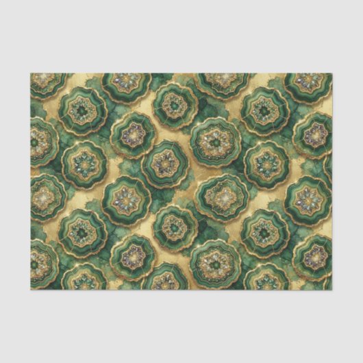 Luxe Decoupage | Bosgroen + Gouden Agate Geode Tissuepapier (Voorkant)