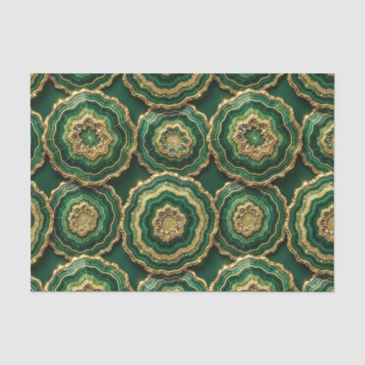 Luxe Decoupage | Bosgroen + Gouden Agate Geode Tissuepapier (Voorkant)