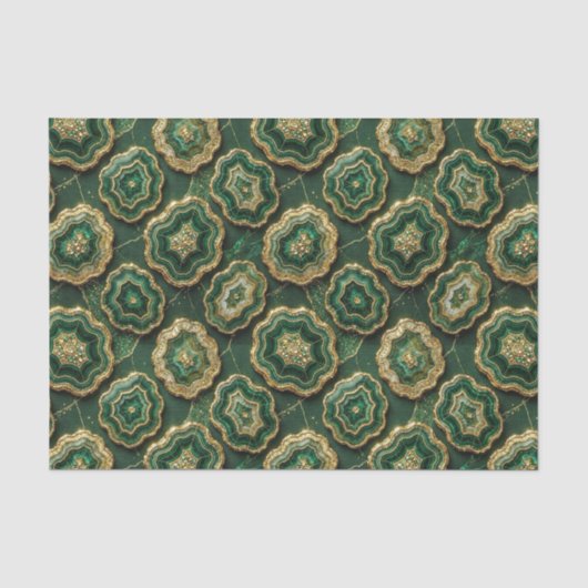 Luxe Decoupage | Bosgroen + Gouden Agate Geode Tissuepapier (Voorkant)