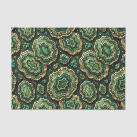 Luxe Decoupage | Bosgroen + Gouden Agate Geode Tissuepapier (Voorkant)