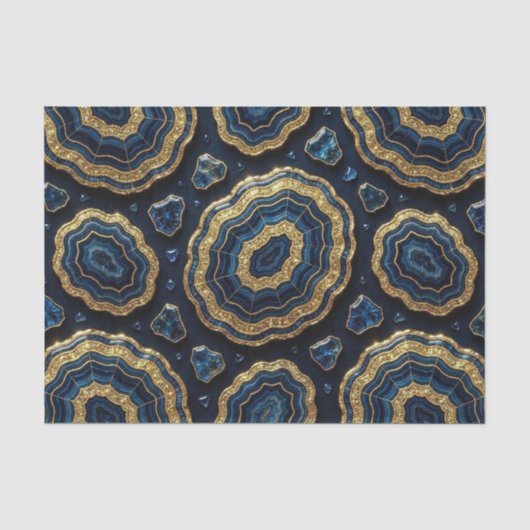 Luxe Decoupage | Marineblauw + Goud Agate Geode Tissuepapier (Voorkant)