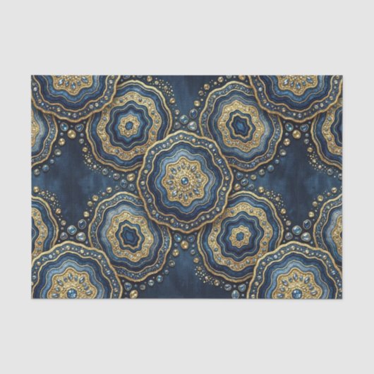 Luxe Decoupage | Marineblauw + Goud Agate Geode Tissuepapier (Voorkant)