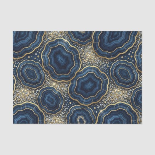 Luxe Decoupage | Marineblauw + Goud Agate Geode Tissuepapier (Voorkant)