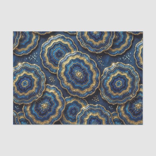 Luxe Decoupage | Marineblauw + Goud Agate Geode Tissuepapier (Voorkant)