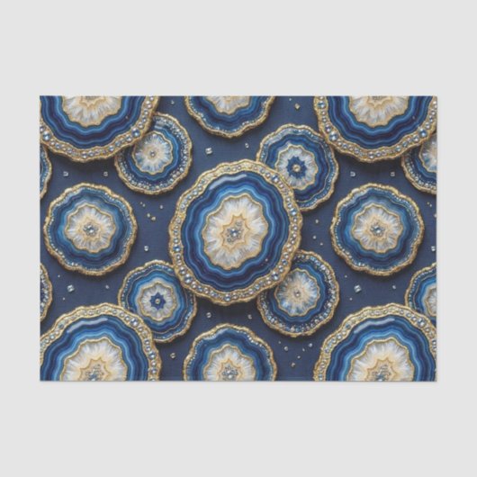 Luxe Decoupage | Marineblauw + Goud Agate Geode Tissuepapier (Voorkant)
