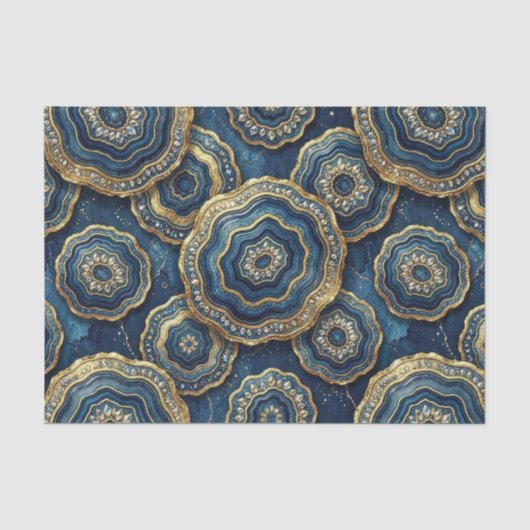 Luxe Decoupage | Marineblauw + Goud Agate Geode Tissuepapier (Voorkant)