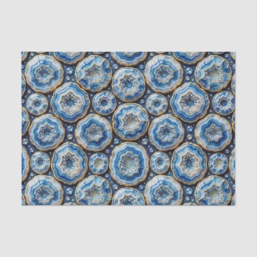 Luxe Decoupage | Oceaanblauw + Goud Agate Geode Tissuepapier (Voorkant)