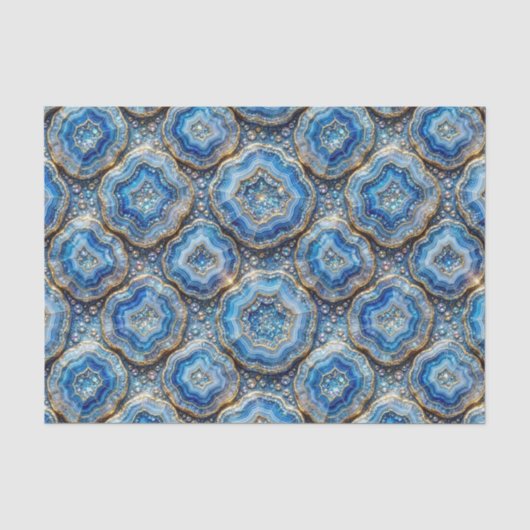 Luxe Decoupage | Oceaanblauw + Goud Agate Geode Tissuepapier (Voorkant)