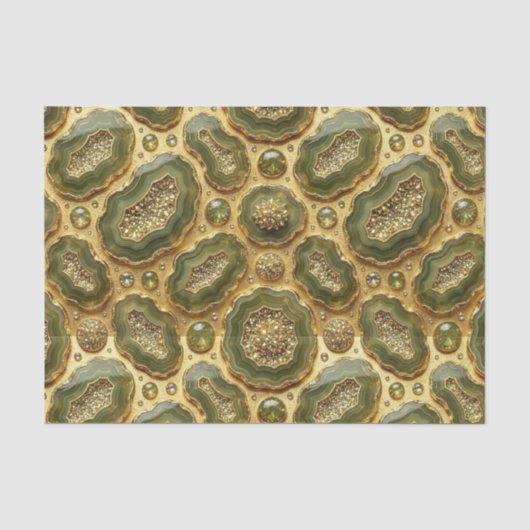 Luxe Decoupage | Olijfgroen + Gouden Agate Geode Tissuepapier (Voorkant)