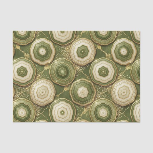Luxe Decoupage | Olijfgroen + Gouden Agate Geode Tissuepapier (Voorkant)