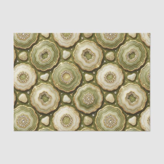 Luxe Decoupage | Olijfgroen + Gouden Agate Geode Tissuepapier (Voorkant)