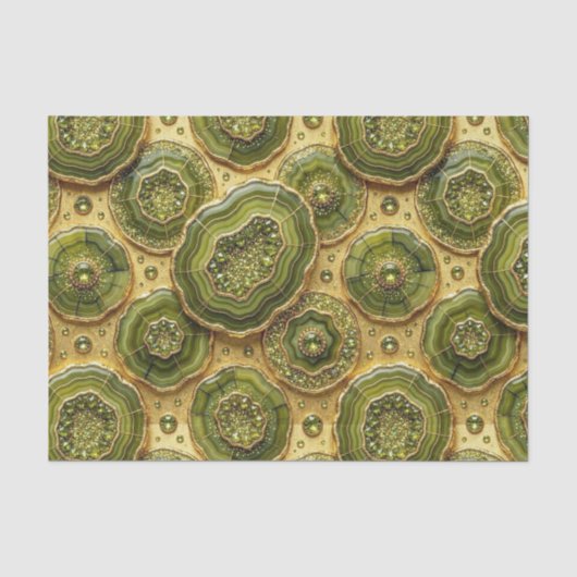 Luxe Decoupage | Olijfgroen + Gouden Agate Geode Tissuepapier (Voorkant)