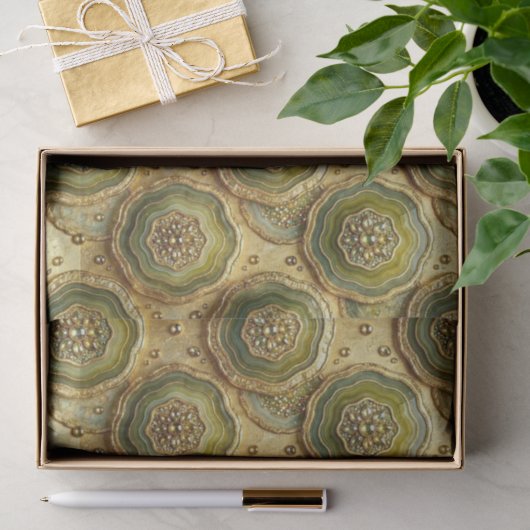 Luxe Decoupage | Olijfgroen + Gouden Agate Geode Tissuepapier (Geschenk)