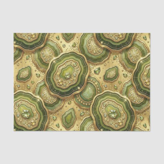Luxe Decoupage | Olijfgroen + Gouden Agate Geode Tissuepapier (Voorkant)
