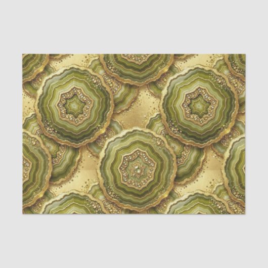 Luxe Decoupage | Olijfgroen + Gouden Agate Geode Tissuepapier (Voorkant)