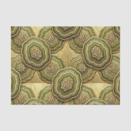 Luxe Decoupage | Olijfgroen + Gouden Agate Geode Tissuepapier (Voorkant)
