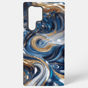 Luxe Deep Blue Gold Swirl 3D Marmeren Textuur Samsung Galaxy Hoesje