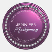 Luxe Deep Paarse Diamond Retour Adreslabel Ronde Sticker (Voorkant)