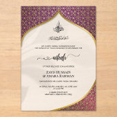 Luxe Deep Paarse & Goud Geometrische Islamitische Acryl Uitnodigingen (Voorkant)