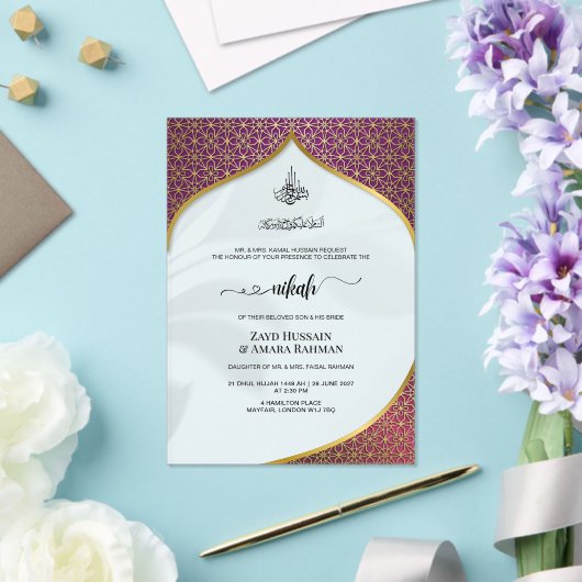 Luxe Deep Paarse & Goud Geometrische Islamitische Acryl Uitnodigingen (Insitu (Huwelijk))