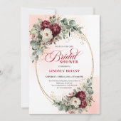 Luxe Deep Red and Gold Floral Bridal Shower Invite Kaart (Voorkant)