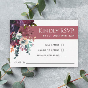 Luxe Deep Roos Elegante Bloemen Huwelijk RSVP Kaartje
