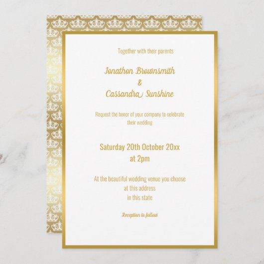 LUXE DELICATE GOLD LACE TIARA WEDDING INVITATION KAART (Voorkant / Achterkant)