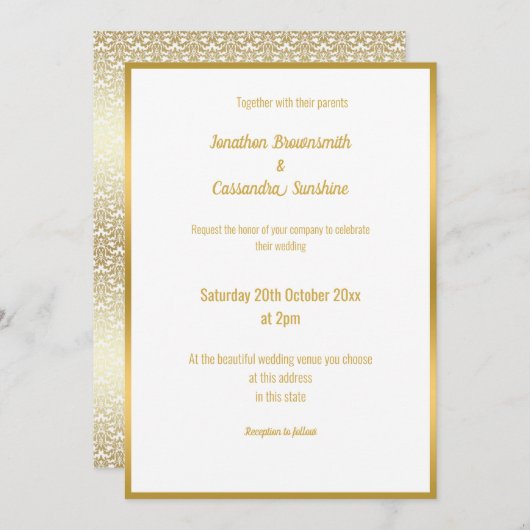 LUXE DELICATE GOLD LACE WEDDING INVITATION KAART (Voorkant / Achterkant)